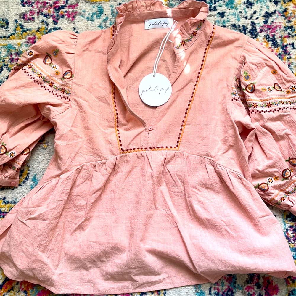 Pink peasant petal and pup top